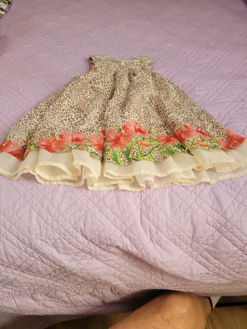 Blueberi Boulevard Beige Floral-Trim Party Dress